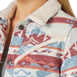 WRANGLER Red and Blue Patterned Jean Jacket Size Medium